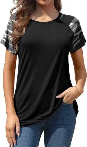 AYIFU Women's Loose Fit Raglan Sleeve Rayon T-Shirt Casual Summer Tunic Tops Trendy