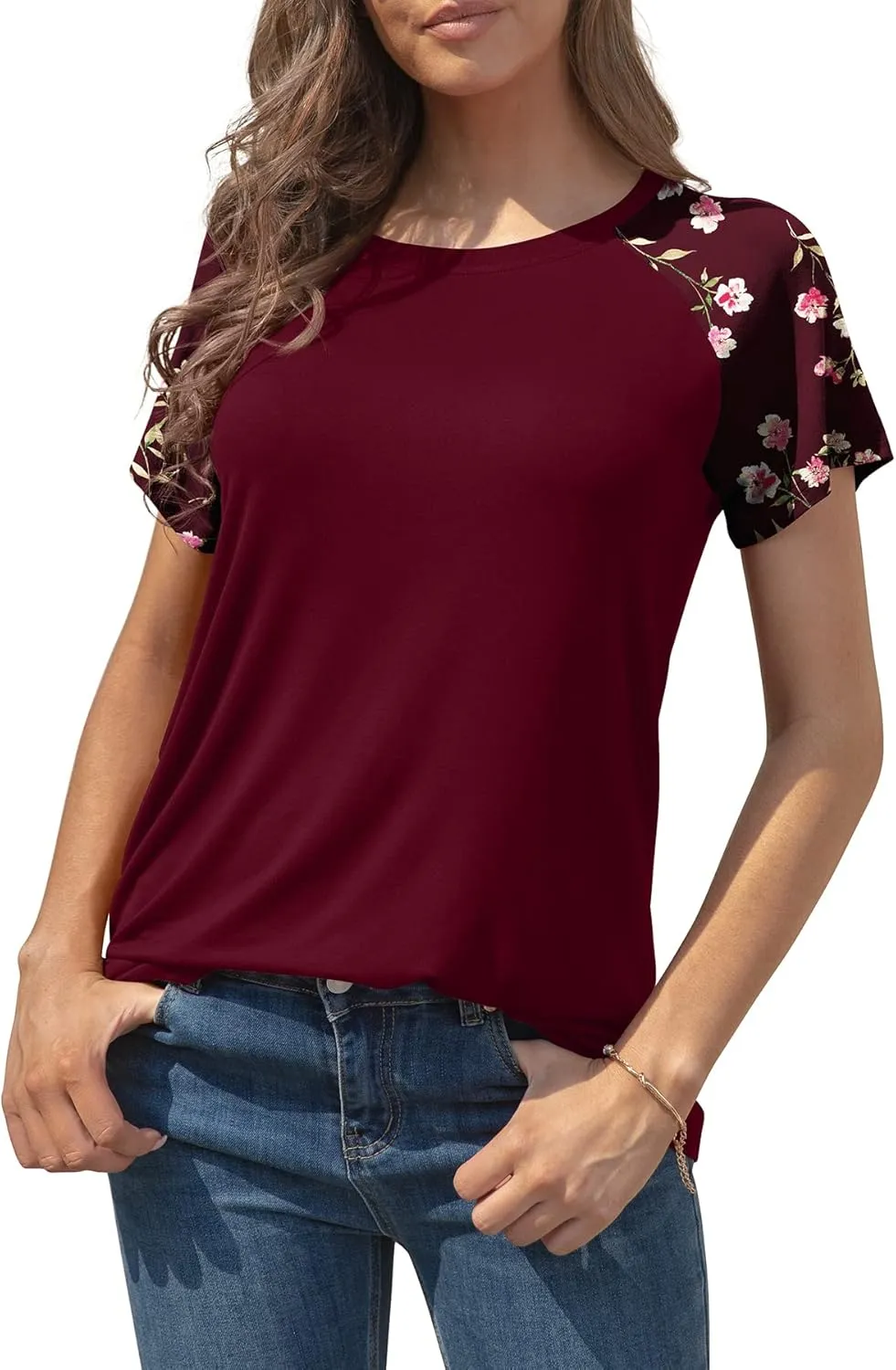 AYIFU Women's Loose Fit Raglan Sleeve Rayon T-Shirt Casual Summer Tunic Tops Trendy