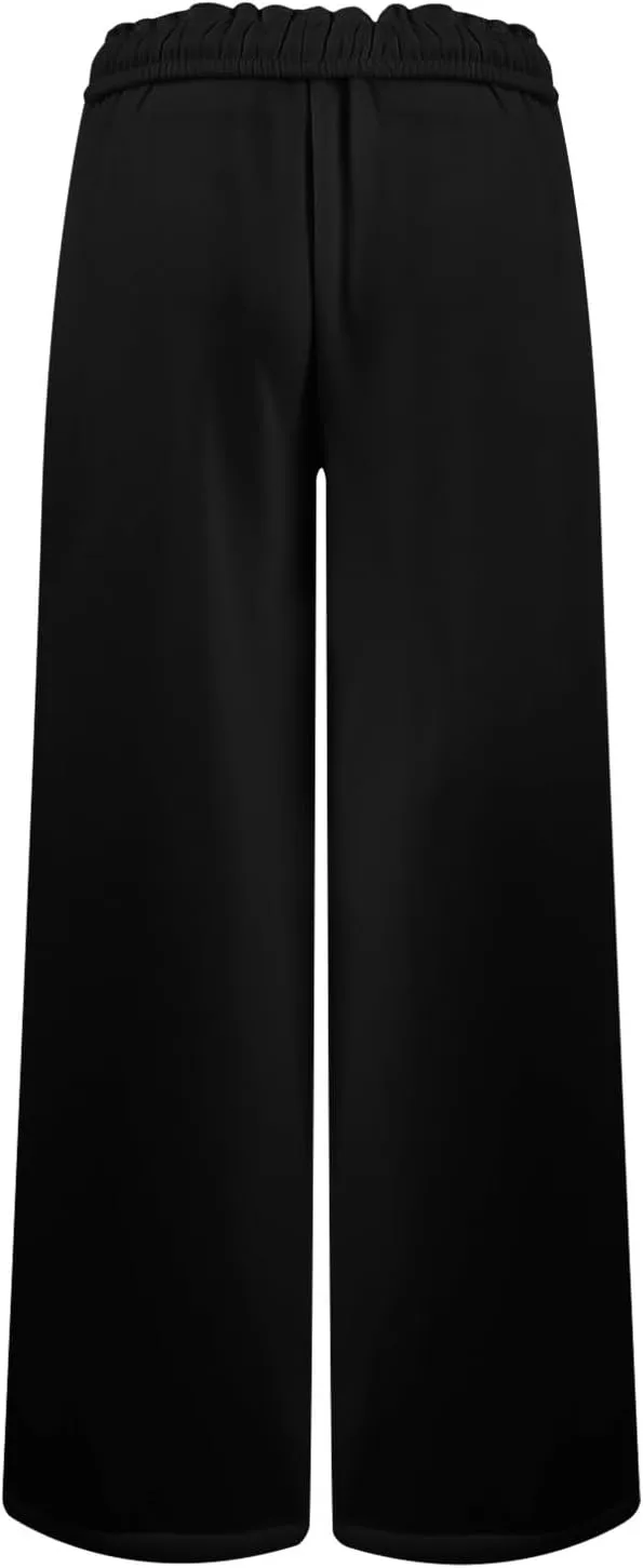 Baggy Sweat Pants for Women Elastic Wide Leg Pant Drawstring Elastic Waist Trouser Solid Plus Size Pant with Pockets
