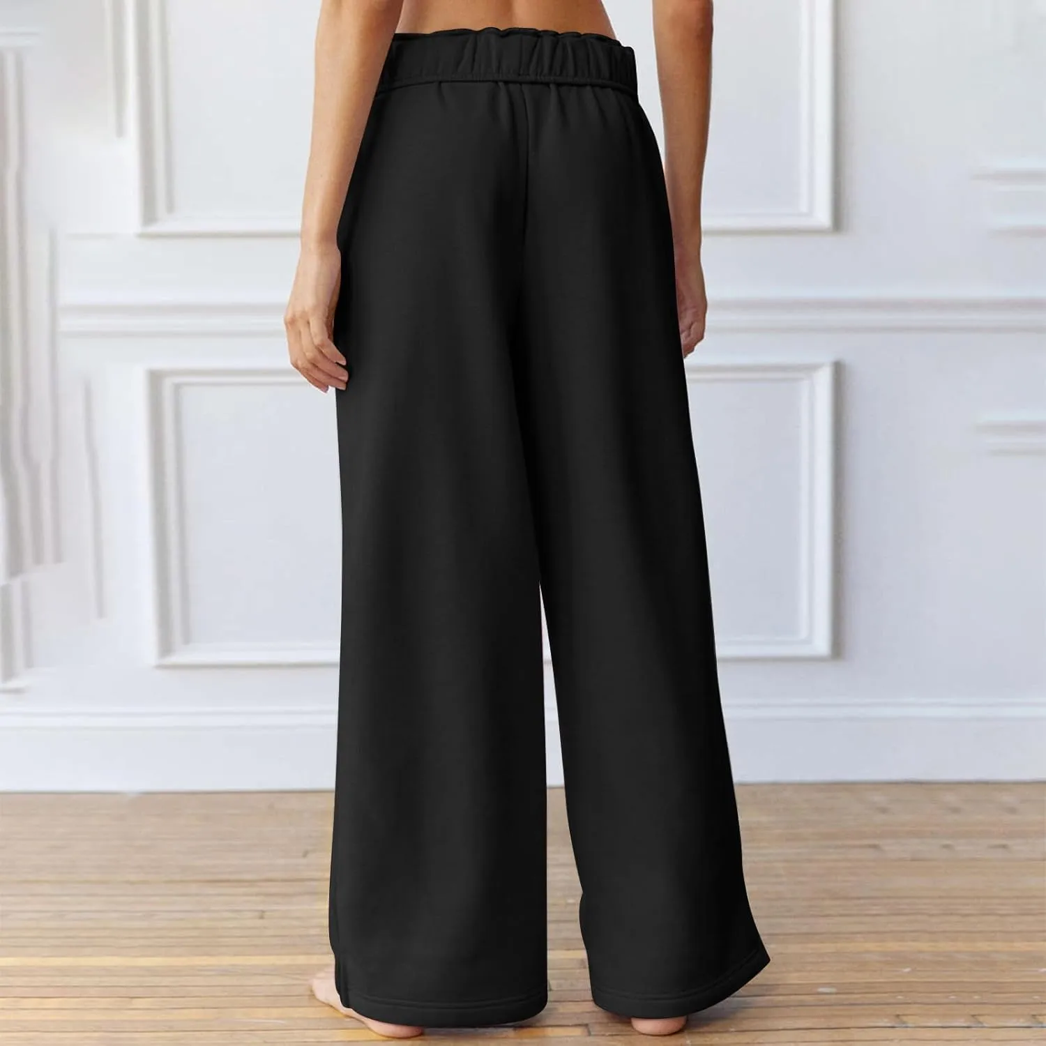 Baggy Sweat Pants for Women Elastic Wide Leg Pant Drawstring Elastic Waist Trouser Solid Plus Size Pant with Pockets
