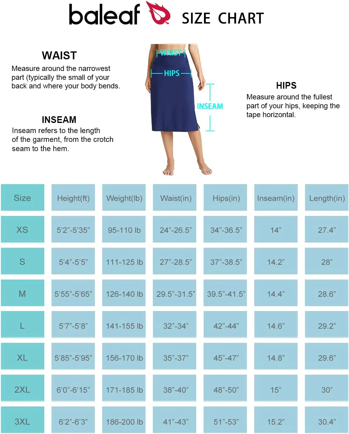 baleaf Women's 28" Midi Length Long Swim Skirts with Legging Modest High Waisted Tankini Skirt Bottom UPF 50 