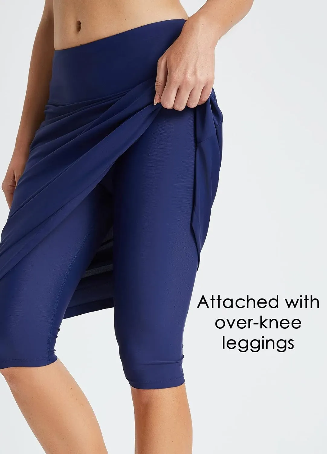 baleaf Women's 28" Midi Length Long Swim Skirts with Legging Modest High Waisted Tankini Skirt Bottom UPF 50 