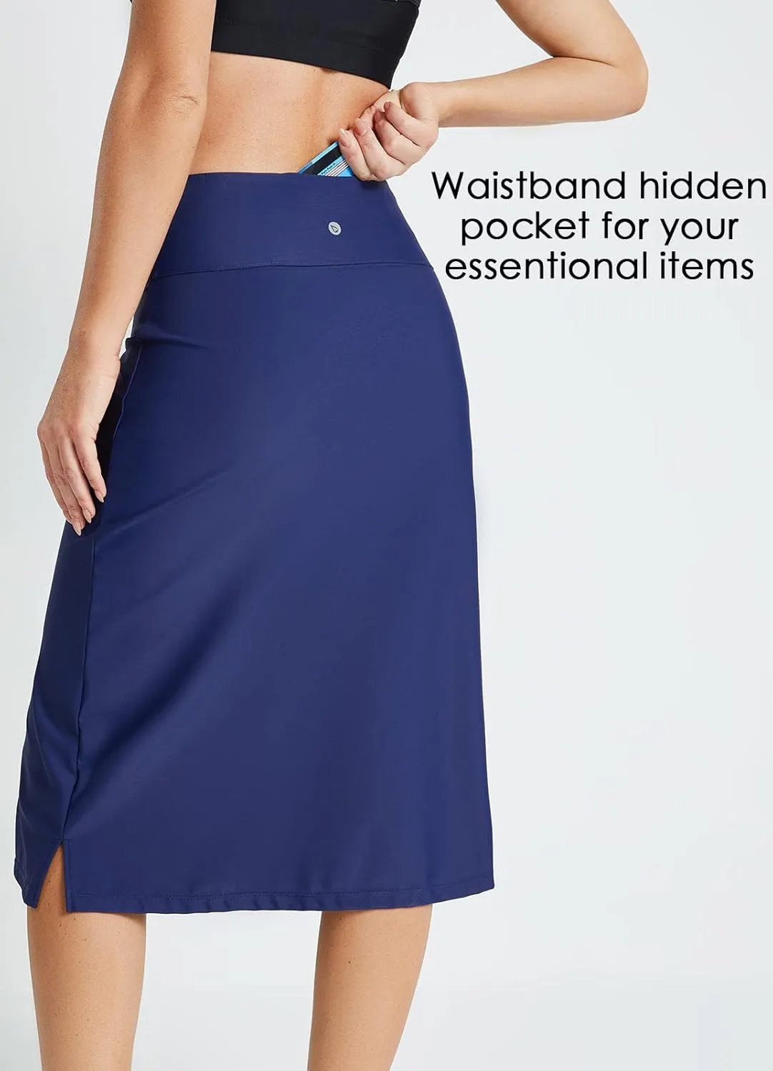 baleaf Women's 28" Midi Length Long Swim Skirts with Legging Modest High Waisted Tankini Skirt Bottom UPF 50 