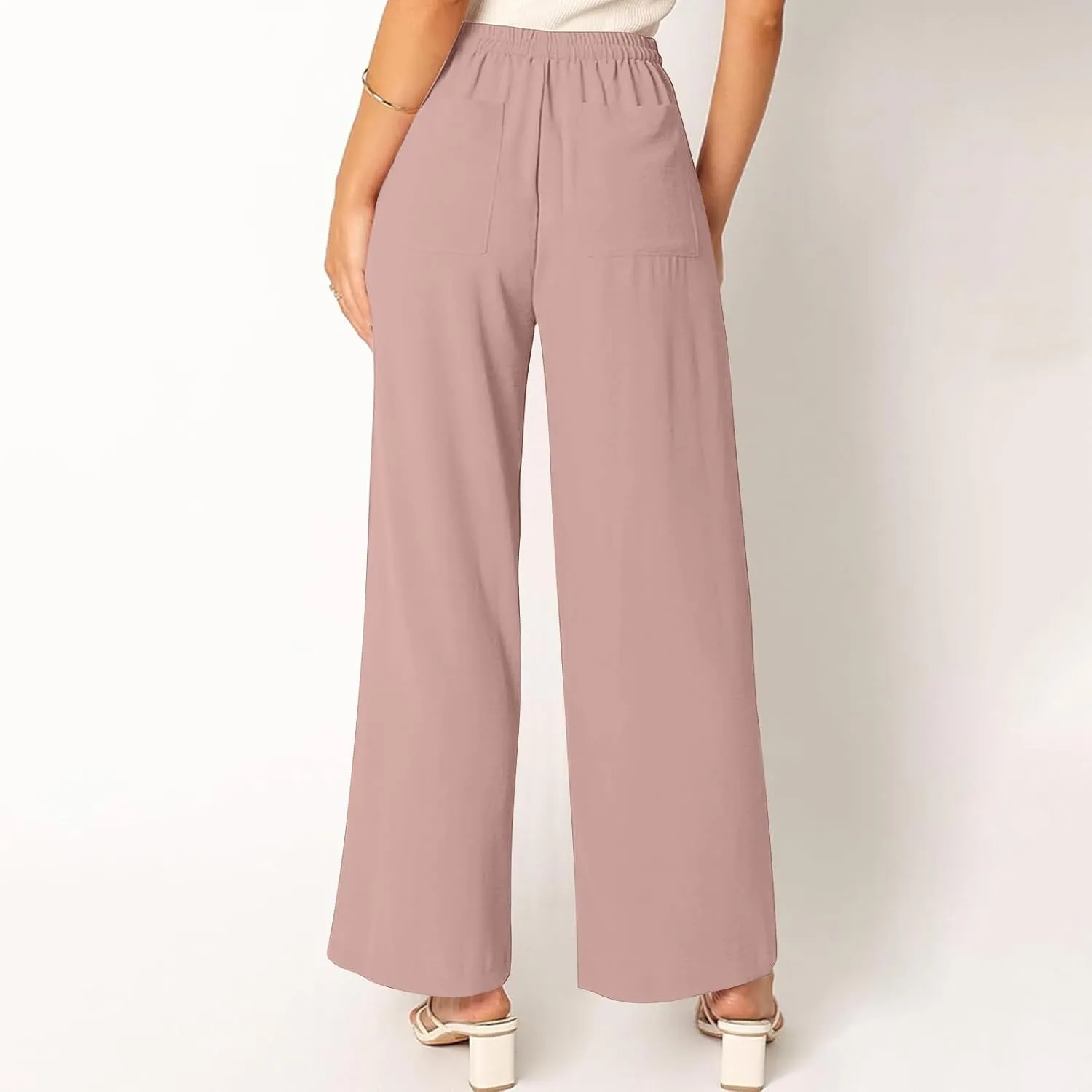 Beach Pants for Women Summer Casual Loose Plus Size Linen Pants Work Wide Leg Flowy Pants Trousers with Pckets