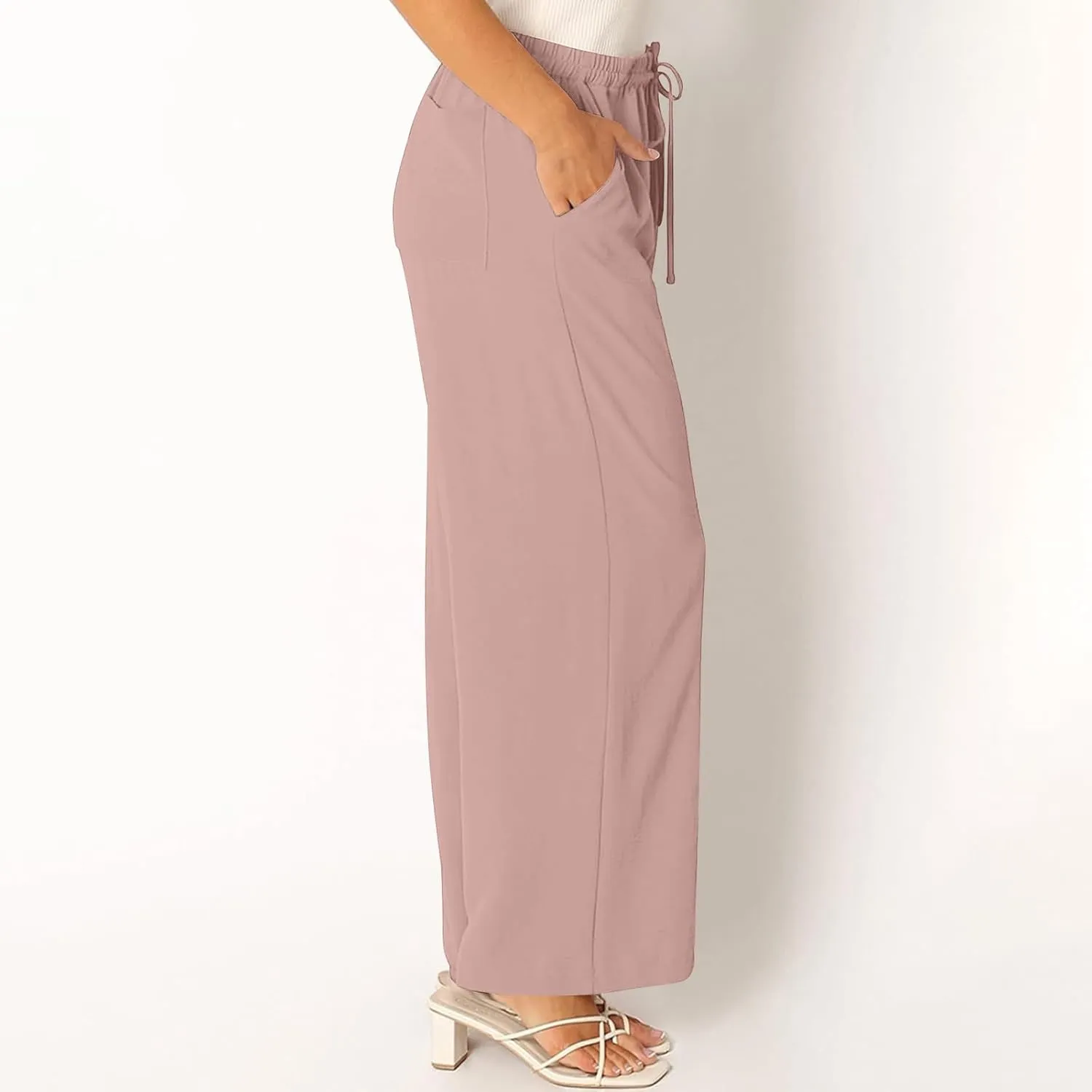 Beach Pants for Women Summer Casual Loose Plus Size Linen Pants Work Wide Leg Flowy Pants Trousers with Pckets