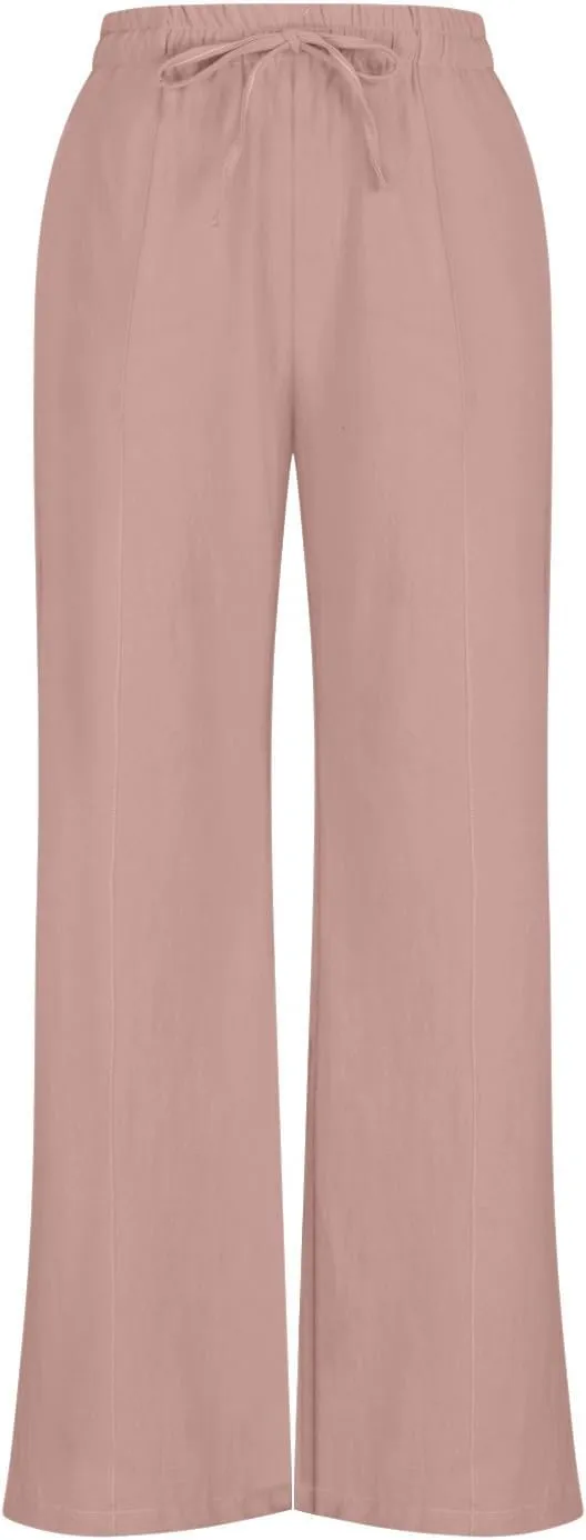 Beach Pants for Women Summer Casual Loose Plus Size Linen Pants Work Wide Leg Flowy Pants Trousers with Pckets