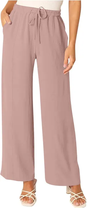 Beach Pants for Women Summer Casual Loose Plus Size Linen Pants Work Wide Leg Flowy Pants Trousers with Pckets