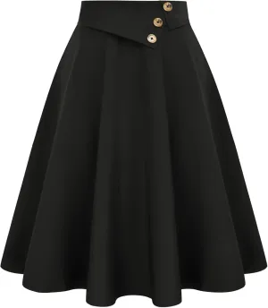 Belle Poque Womens High Waisted Skirts with Pockets Swing A Line Vintage Midi Skirt