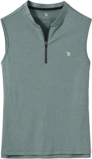 BGOWATU Women's Golf Polo Shirts Sleeveless Zip Up Collarless UPF 50  Tennis T-Shirt Lightweight Quick Dry