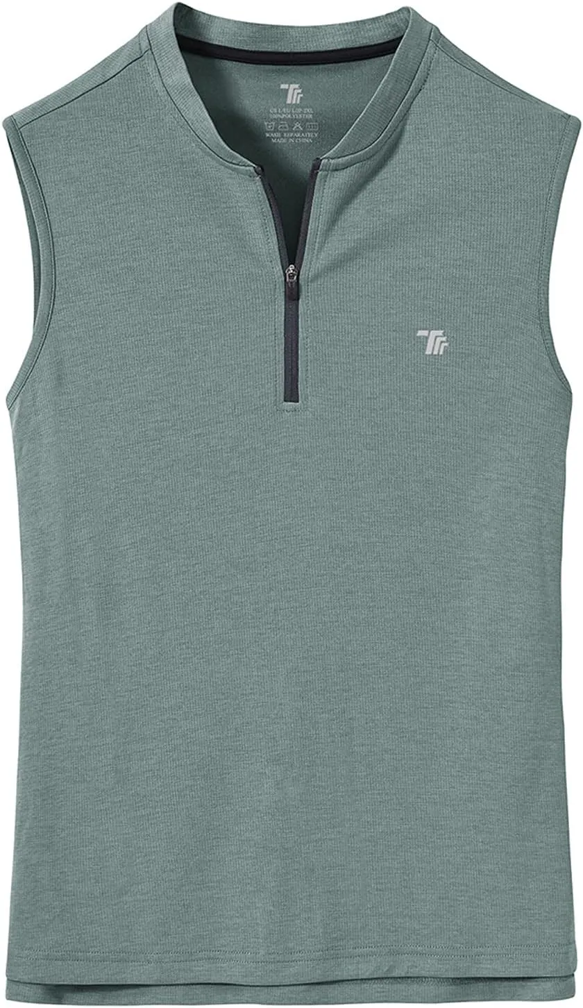 BGOWATU Women's Golf Polo Shirts Sleeveless Zip Up Collarless UPF 50  Tennis T-Shirt Lightweight Quick Dry