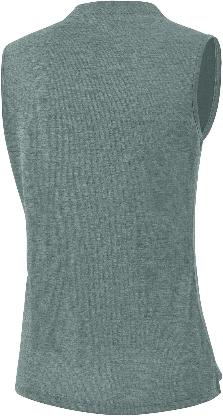 BGOWATU Women's Golf Polo Shirts Sleeveless Zip Up Collarless UPF 50  Tennis T-Shirt Lightweight Quick Dry