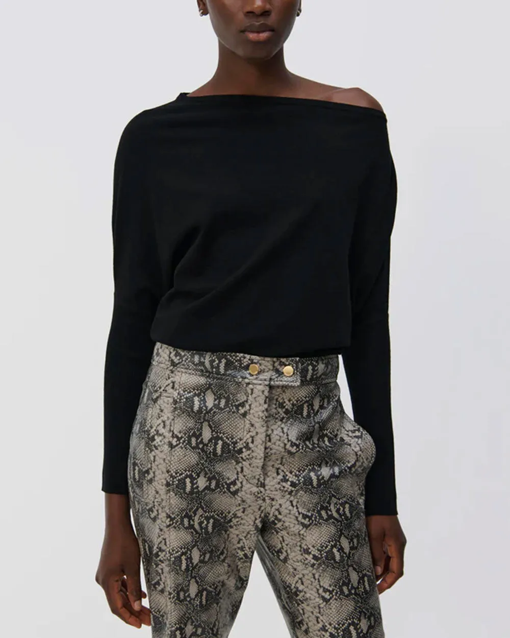 Black Lavina Off The Shoulder Drape Sweater