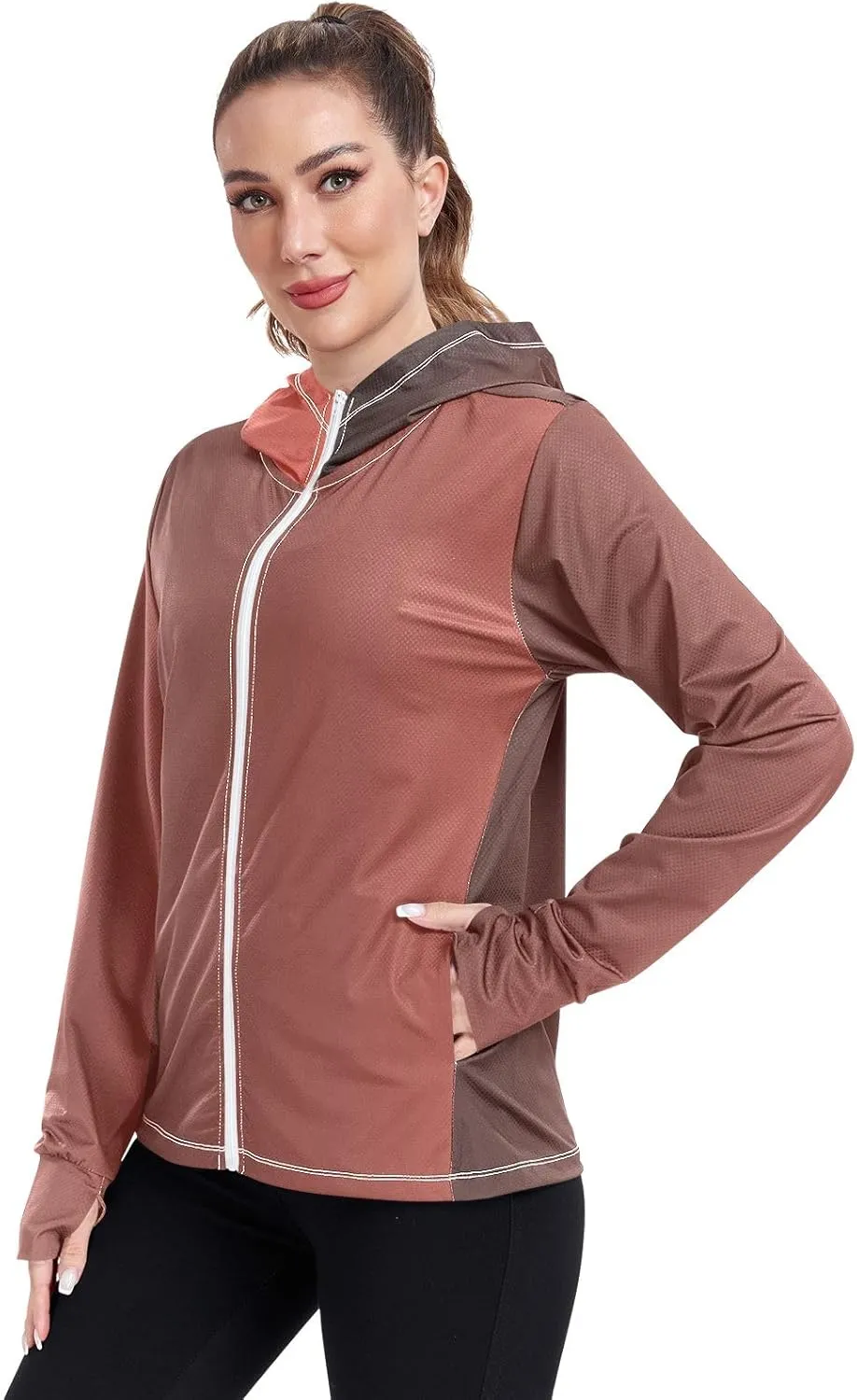 Black Red Gradient Womens Sun Protection Shirts UPF 50  Sun Protection Hoodie Jacket Women's Hoodie Zip Front Rash Guard