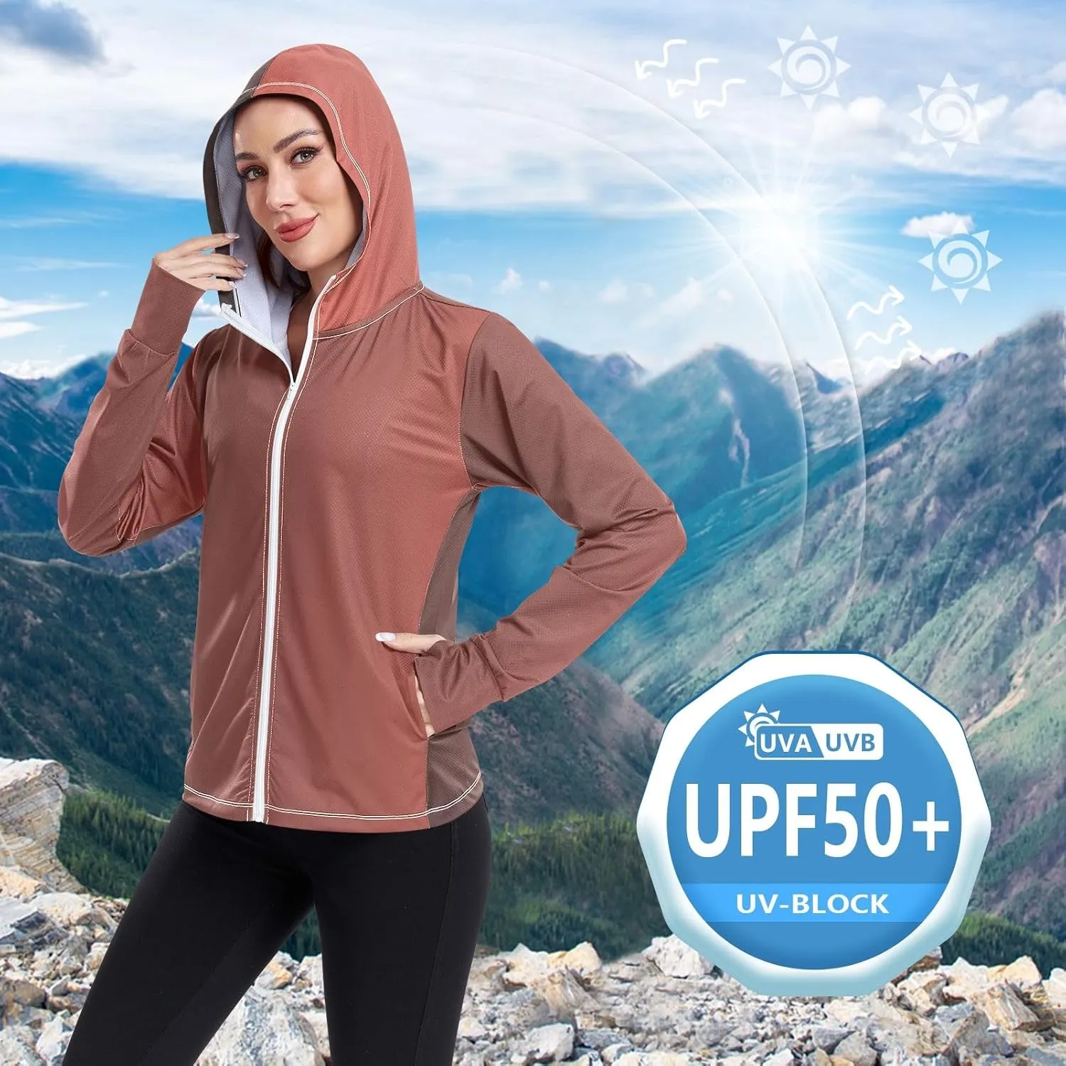 Black Red Gradient Womens Sun Protection Shirts UPF 50  Sun Protection Hoodie Jacket Women's Hoodie Zip Front Rash Guard