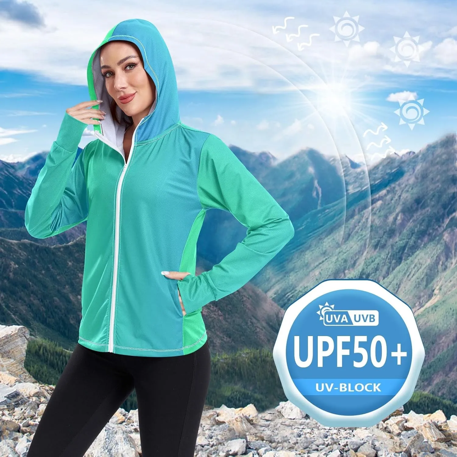 Black Red Gradient Womens Sun Protection Shirts UPF 50  Sun Protection Hoodie Jacket Women's Hoodie Zip Front Rash Guard