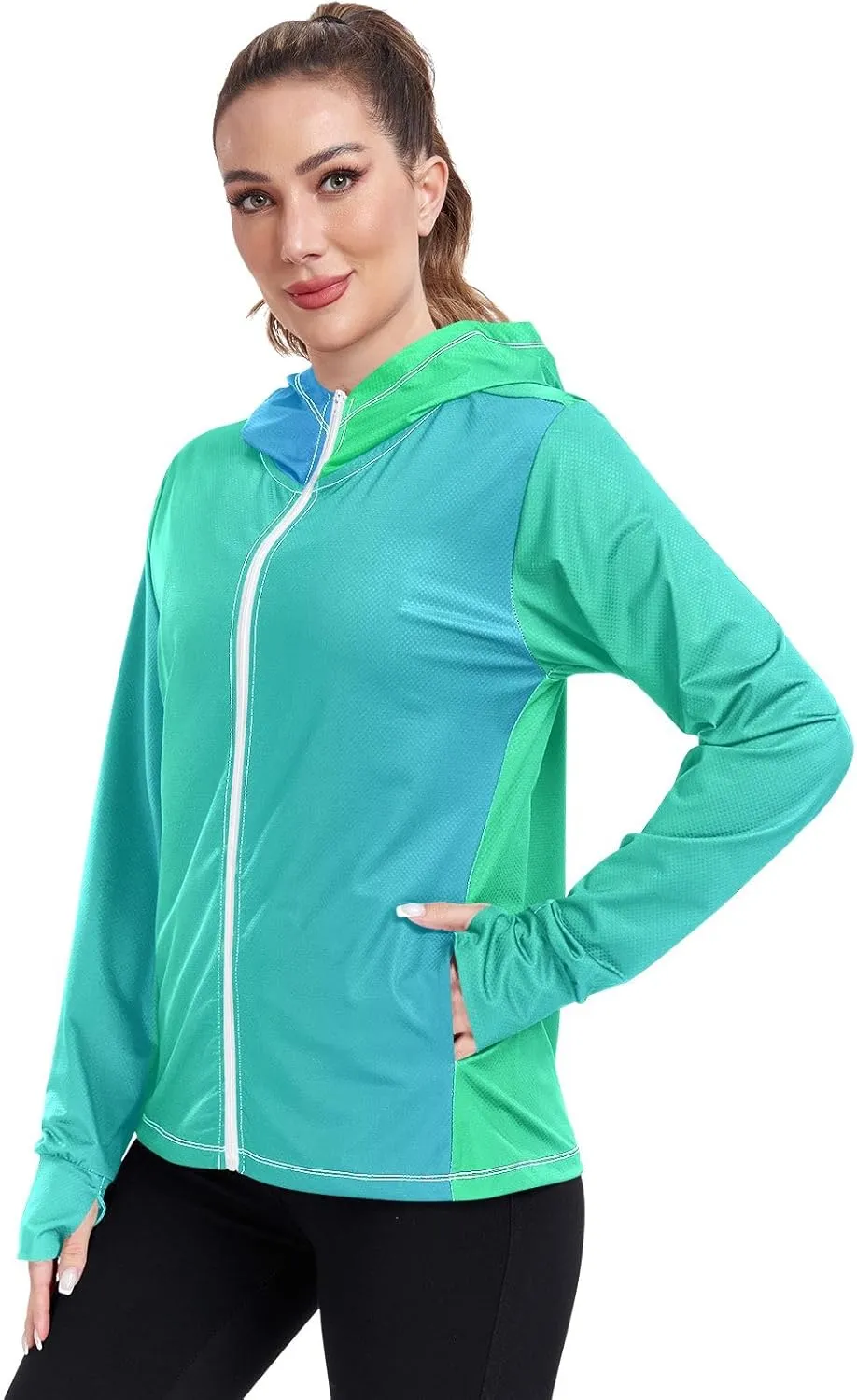 Black Red Gradient Womens Sun Protection Shirts UPF 50  Sun Protection Hoodie Jacket Women's Hoodie Zip Front Rash Guard