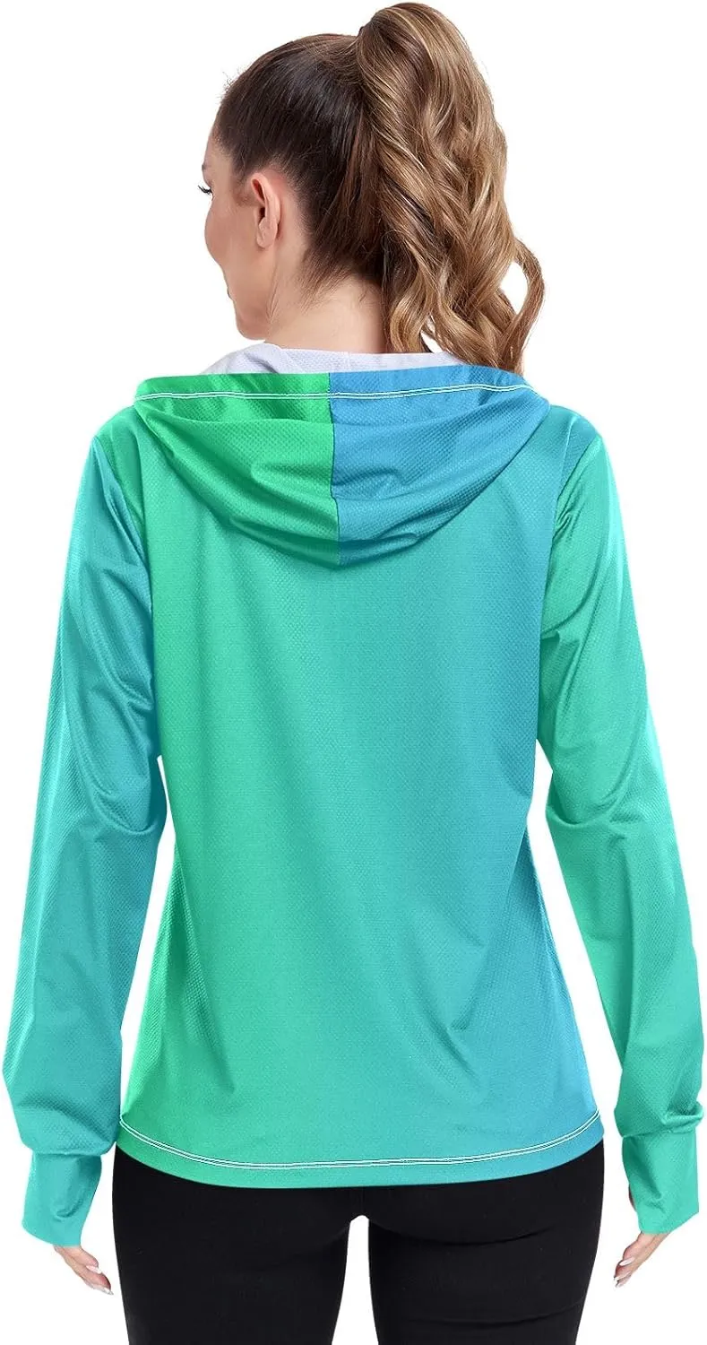 Black Red Gradient Womens Sun Protection Shirts UPF 50  Sun Protection Hoodie Jacket Women's Hoodie Zip Front Rash Guard