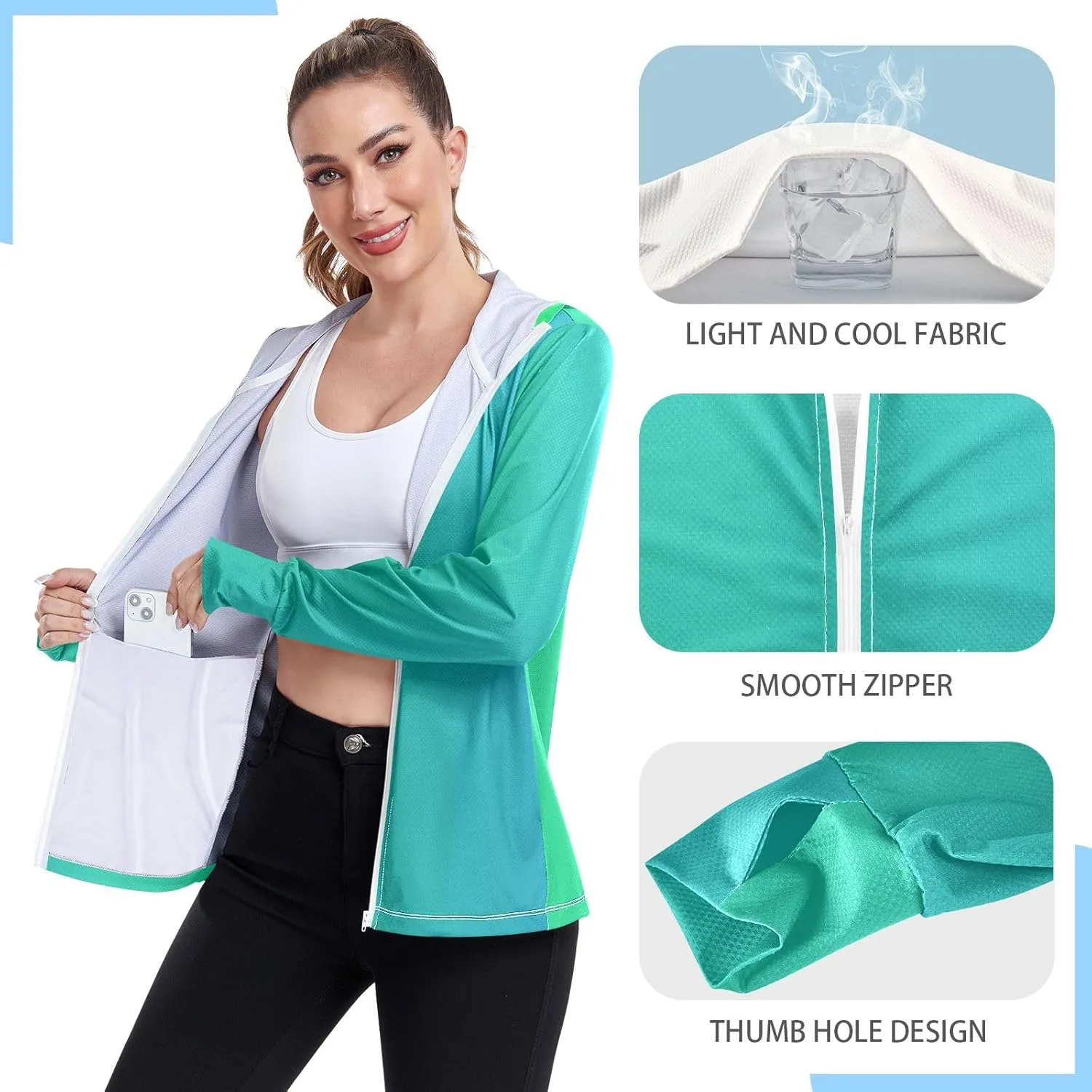 Black Red Gradient Womens Sun Protection Shirts UPF 50  Sun Protection Hoodie Jacket Women's Hoodie Zip Front Rash Guard