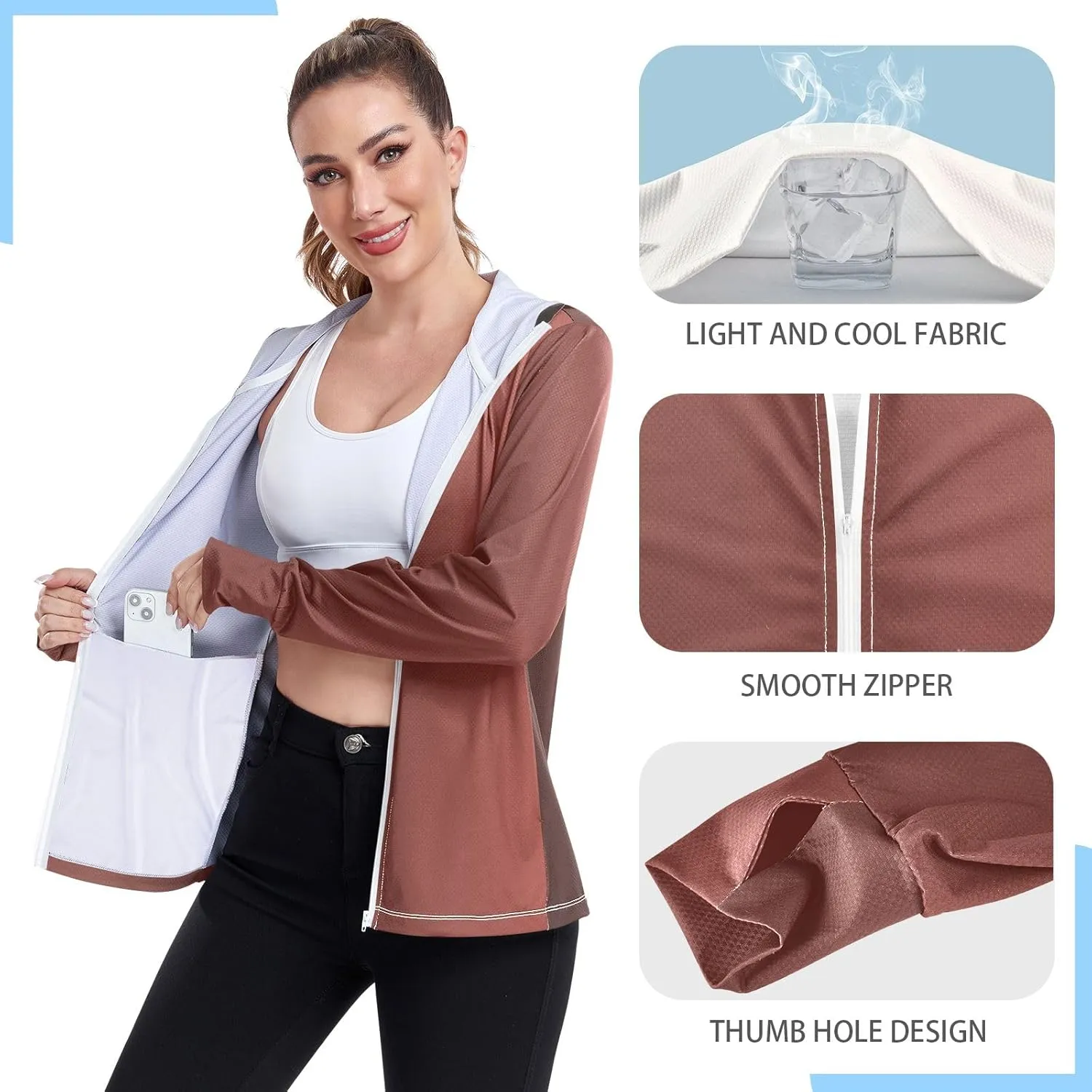 Black Red Gradient Womens Sun Protection Shirts UPF 50  Sun Protection Hoodie Jacket Women's Hoodie Zip Front Rash Guard
