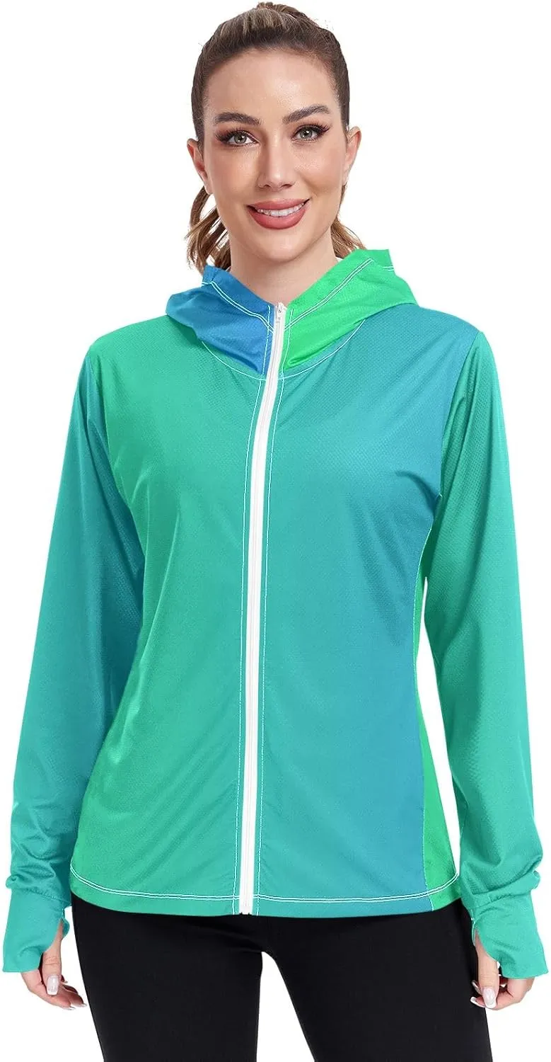 Black Red Gradient Womens Sun Protection Shirts UPF 50  Sun Protection Hoodie Jacket Women's Hoodie Zip Front Rash Guard