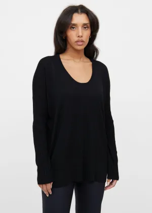 Black Wool Rib Knit Sweater