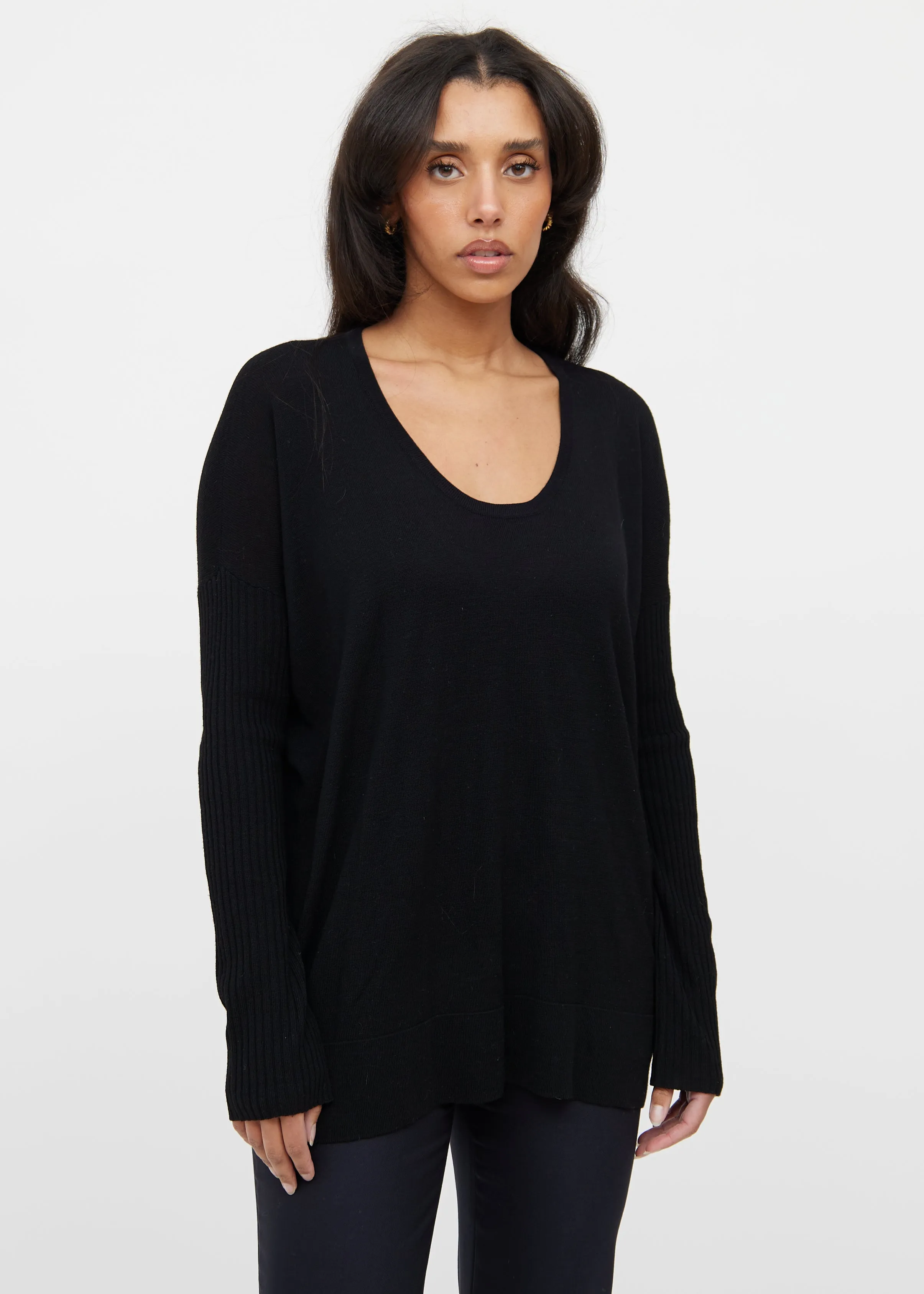 Black Wool Rib Knit Sweater