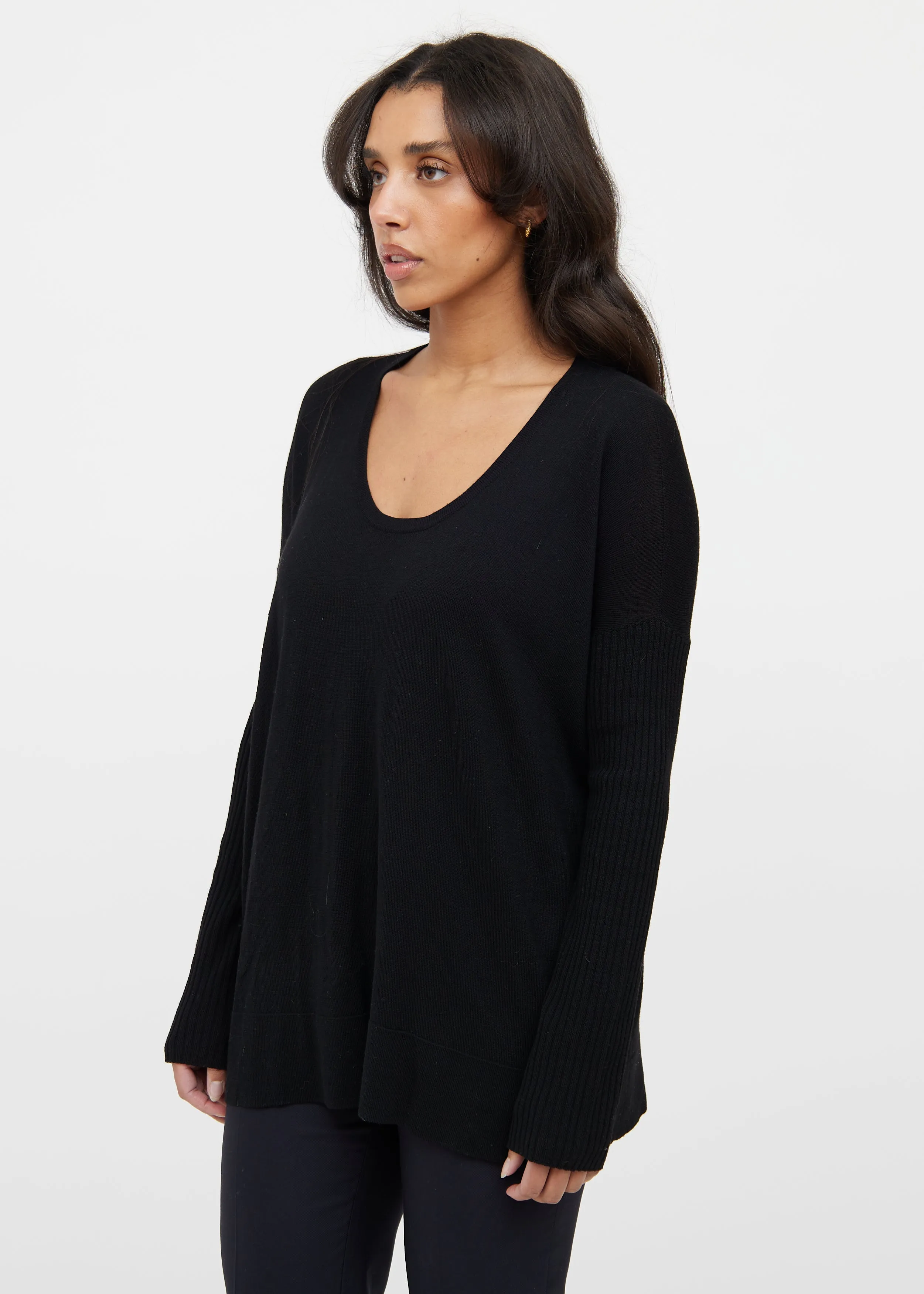 Black Wool Rib Knit Sweater