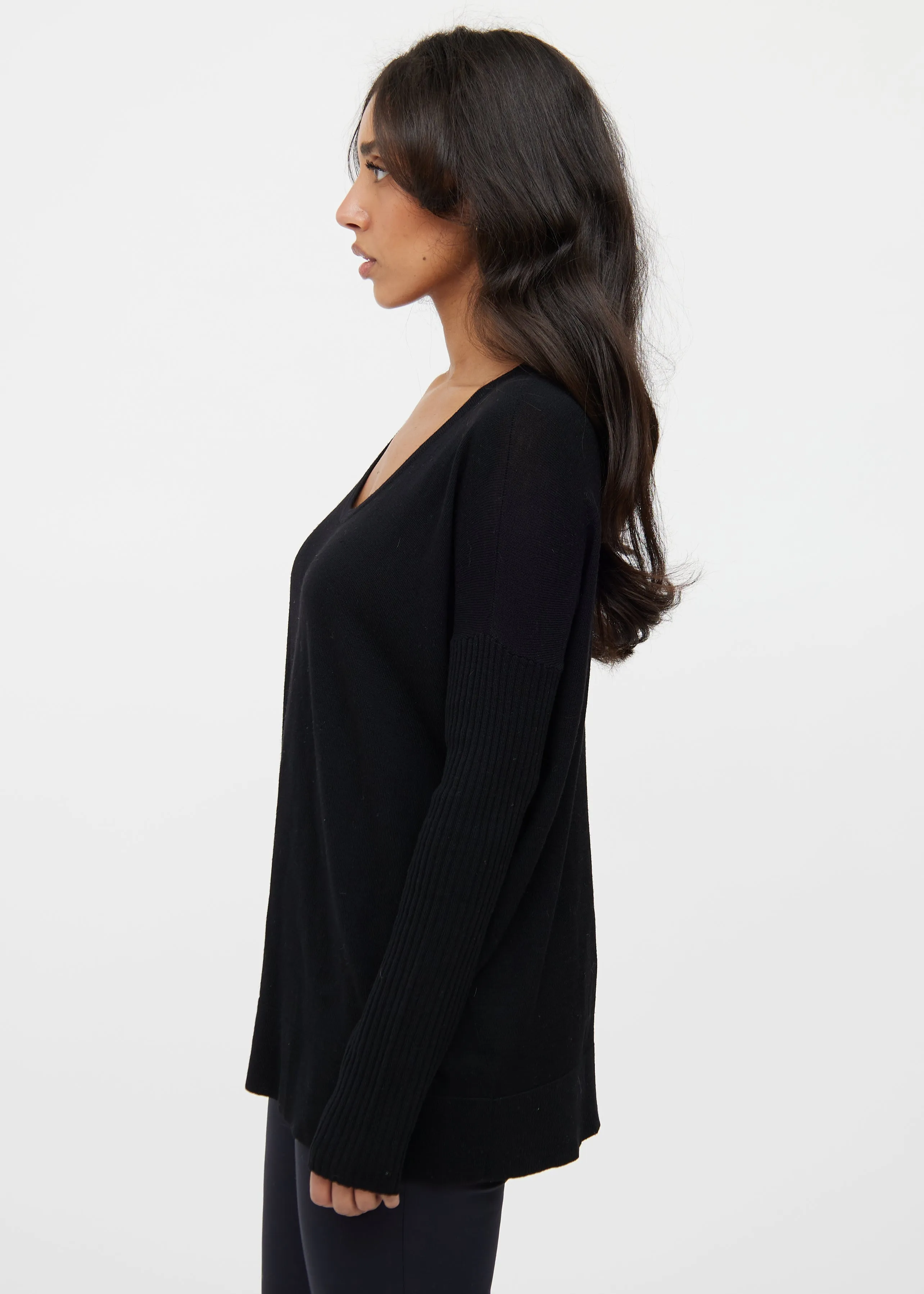Black Wool Rib Knit Sweater