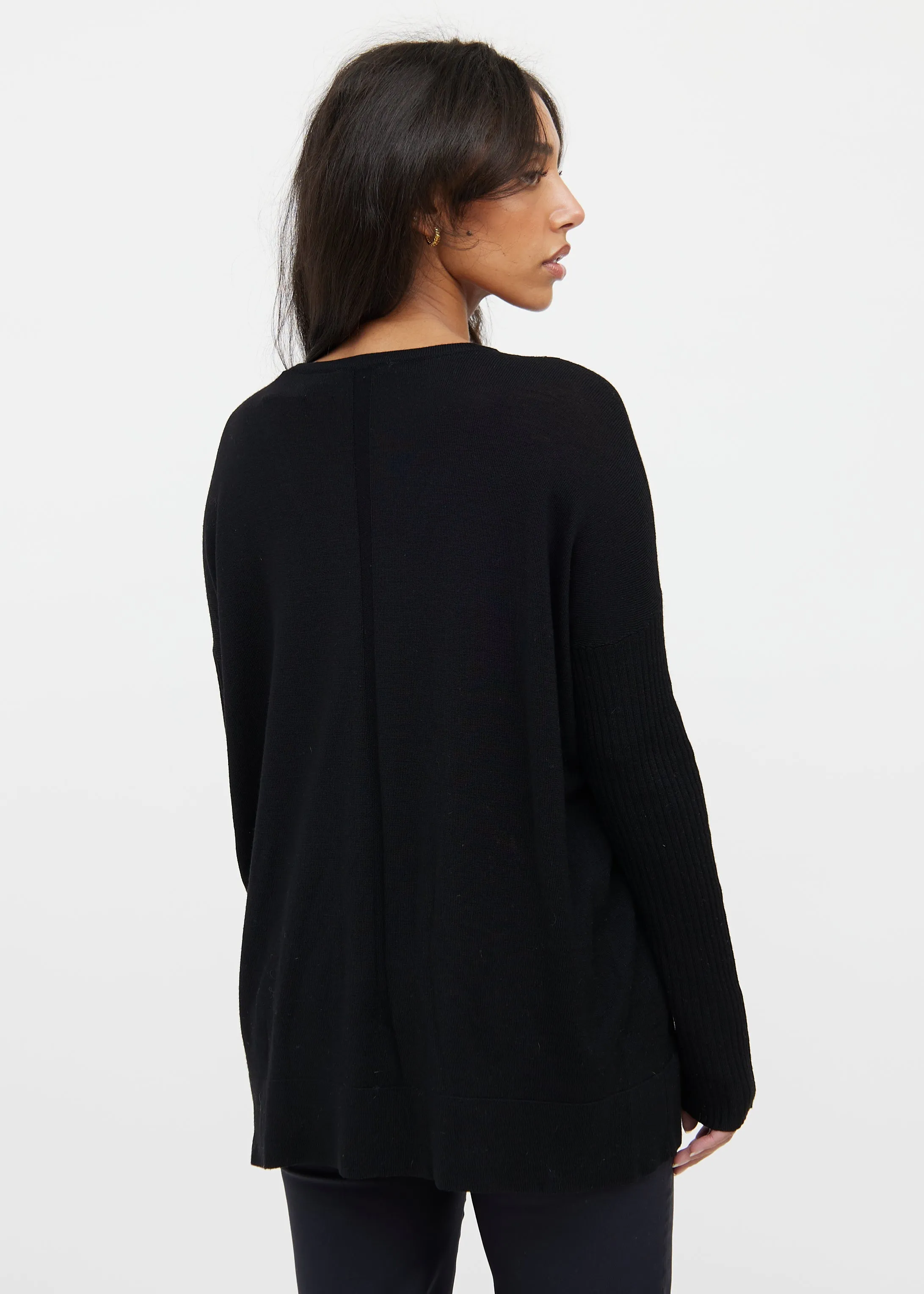 Black Wool Rib Knit Sweater