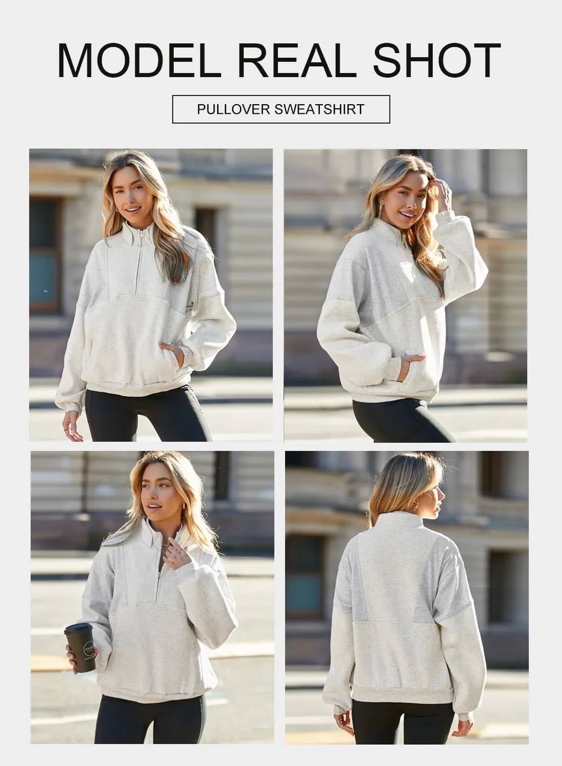 BLENCOT Women Half Zip Oversized Sweatshirts Long Sleeve Fleece Trendy Cropped Pullover Workout Warm Tops With Pockets S-2XL