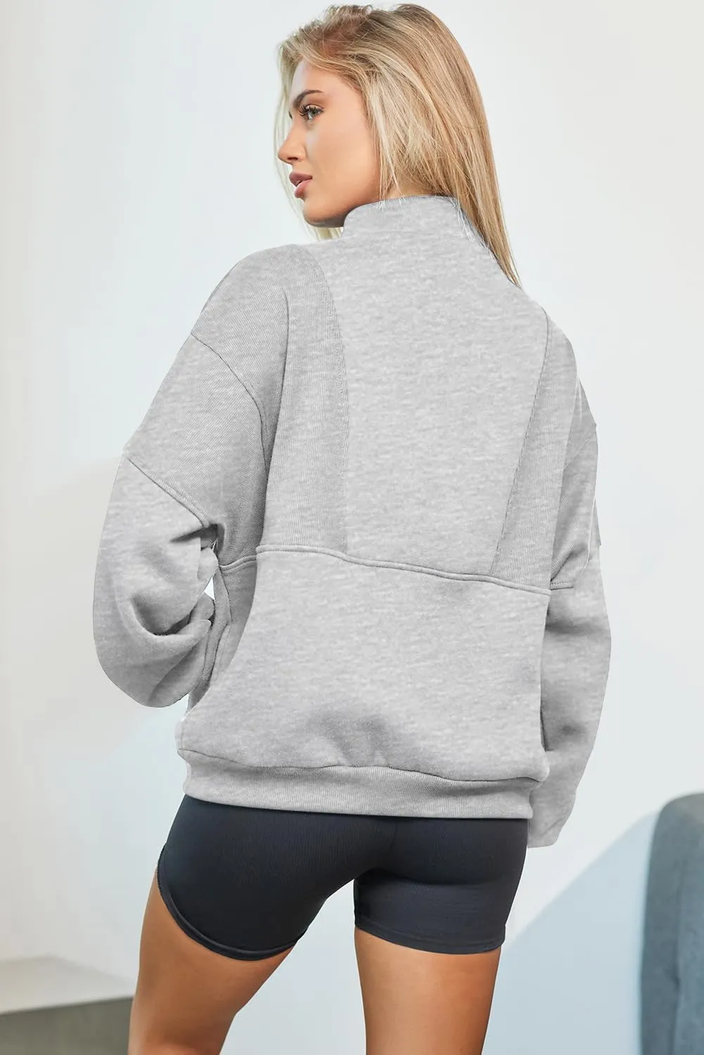 BLENCOT Women Half Zip Oversized Sweatshirts Long Sleeve Fleece Trendy Cropped Pullover Workout Warm Tops With Pockets S-2XL