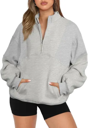 BLENCOT Women Half Zip Oversized Sweatshirts Long Sleeve Fleece Trendy Cropped Pullover Workout Warm Tops With Pockets S-2XL
