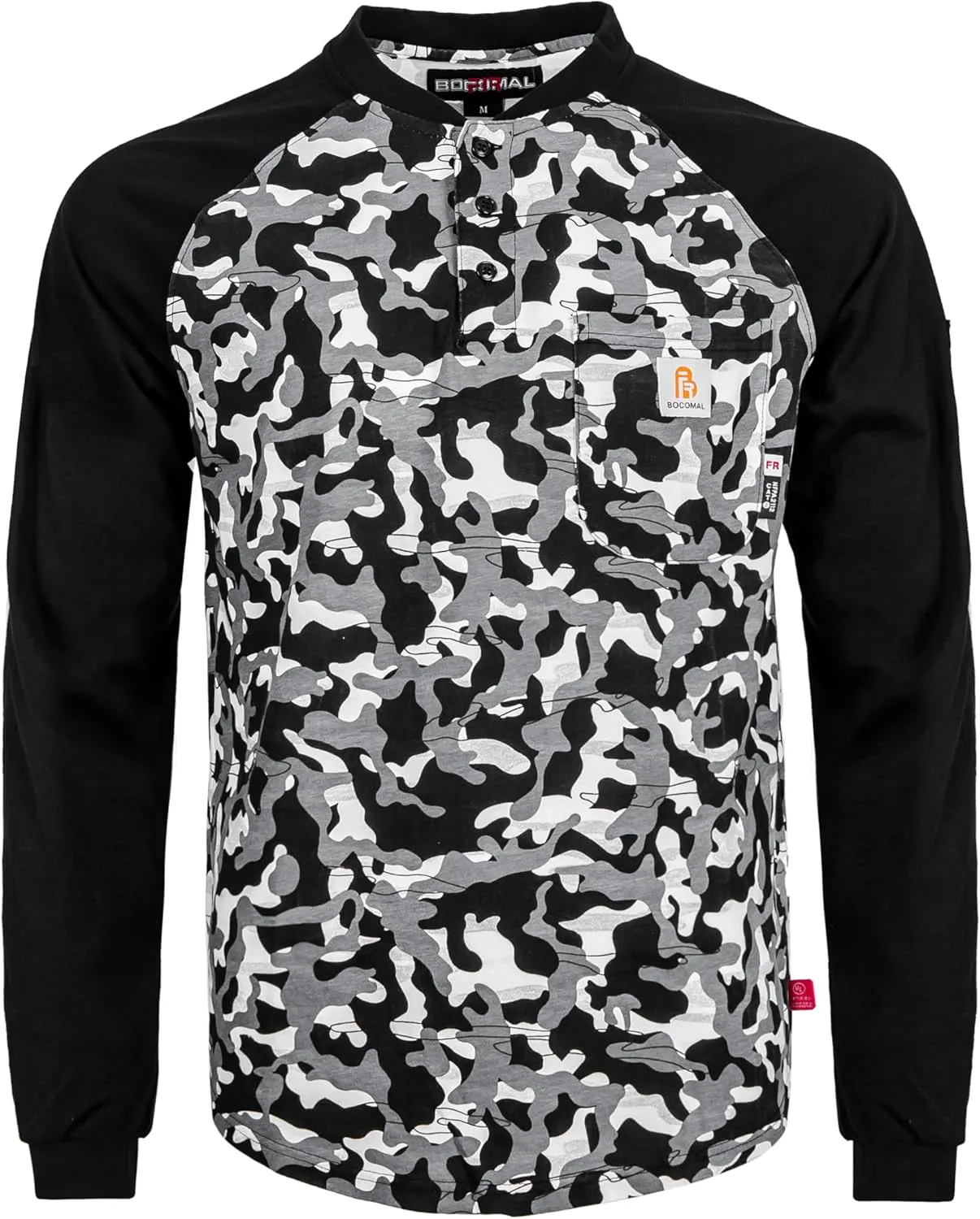 BOCOMAL FR Shirts 6oz Lightweight Flame Resistant Long Sleeve Henley Shirt Fire Retardant Workwear NFPA2112 CAT2