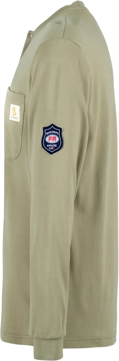 BOCOMAL FR Shirts Henley 7oz Midweight Fire Resistant Clothing NFPA2112 CAT2 Men's Flame Retardant Work Shirt