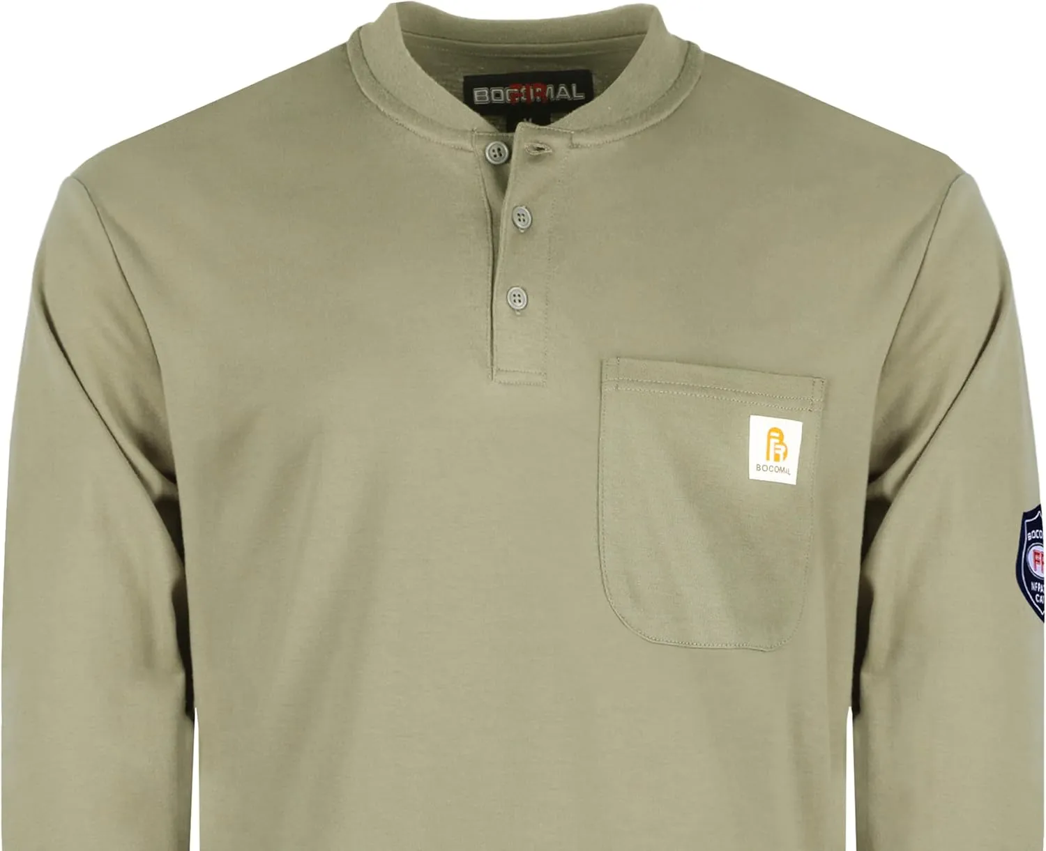 BOCOMAL FR Shirts Henley 7oz Midweight Fire Resistant Clothing NFPA2112 CAT2 Men's Flame Retardant Work Shirt