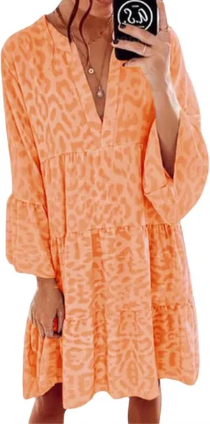 Boho Dresses for Women 2025 Long Sleeve V Neck Dress Casual Spring Summer Midi Dress Flowy Beach Vacation Dresses
