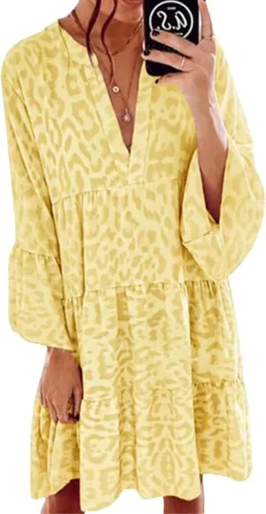 Boho Dresses for Women 2025 Long Sleeve V Neck Dress Casual Spring Summer Midi Dress Flowy Beach Vacation Dresses
