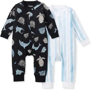Burt's Bees Baby baby-boys Sleep and Play Pjs, 2-pack 100% Organic Cotton One-piece Zip Front Footless Jumpsuit Pajamas