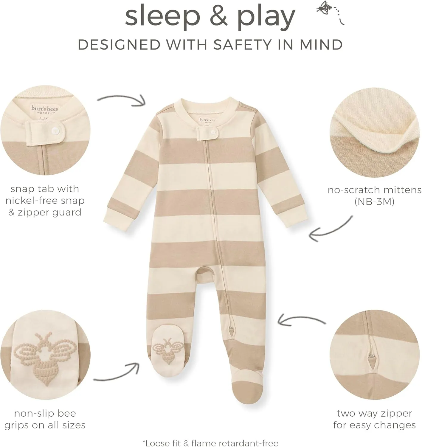 Burt's Bees Baby Essentials Baby Boys' Organic Cotton One-Piece Zip Front Sleep and Play Footed Pajamas