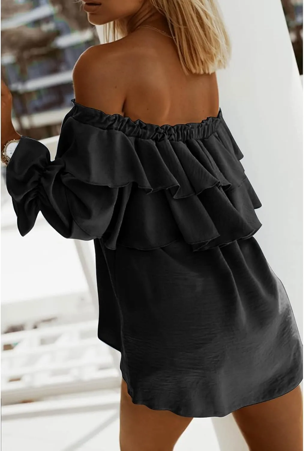 Byinns Women's Off Shoulder Ruffle Trendy Summer Fashion Long Sleeve Blouse Sexy Dressy Casual Outfits Layered Tops