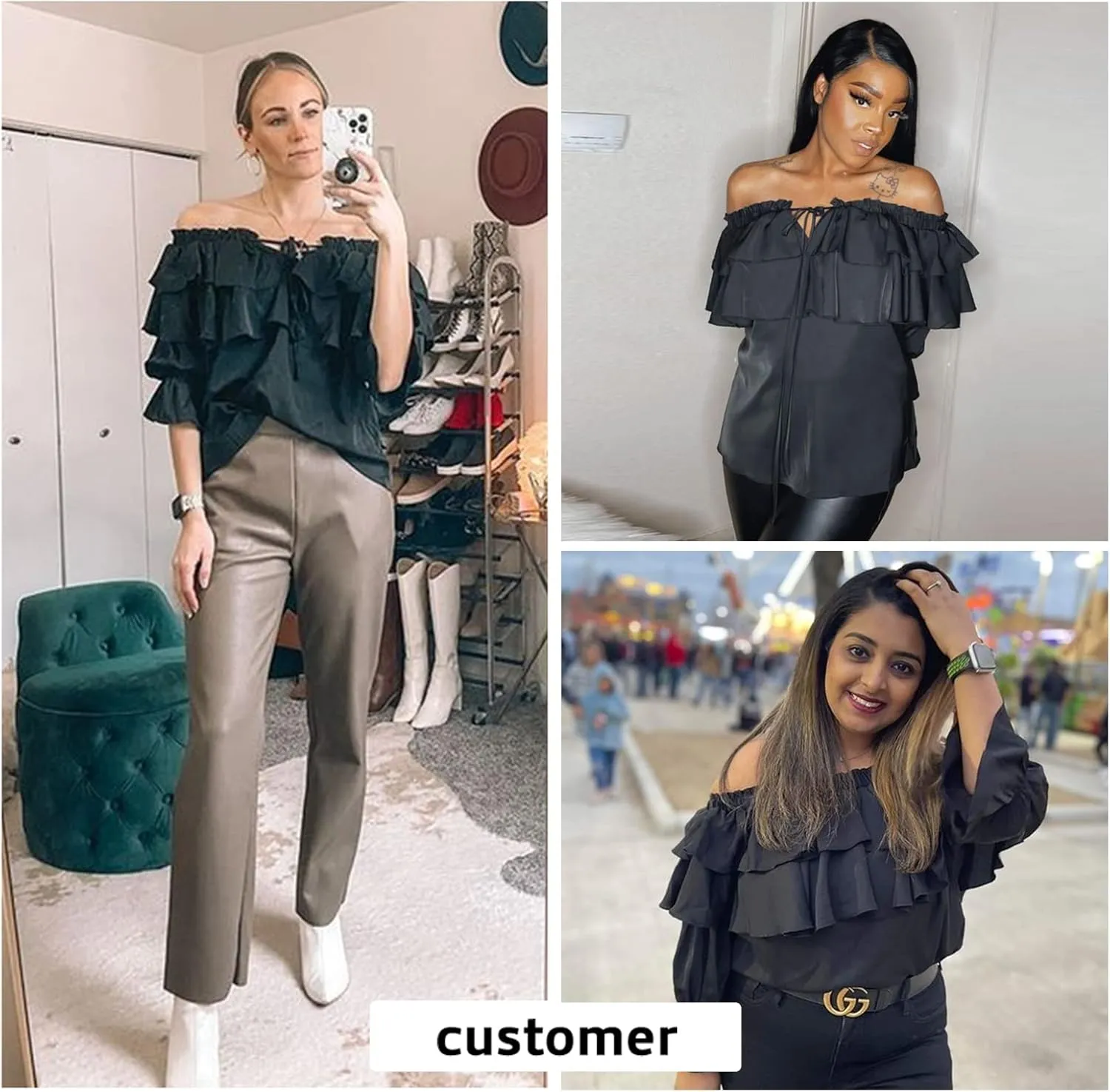 Byinns Women's Off Shoulder Ruffle Trendy Summer Fashion Long Sleeve Blouse Sexy Dressy Casual Outfits Layered Tops