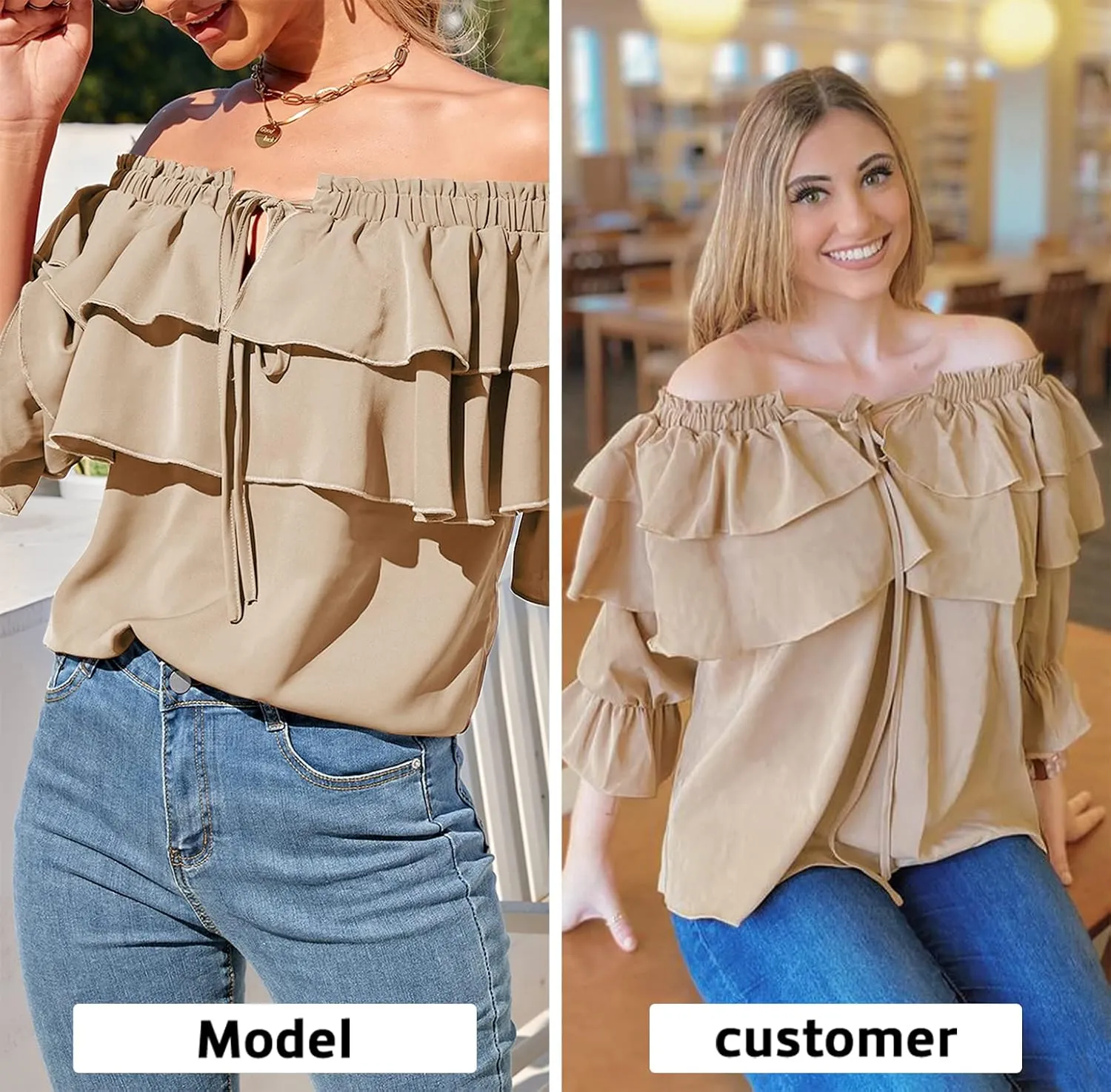 Byinns Women's Off Shoulder Ruffle Trendy Summer Fashion Long Sleeve Blouse Sexy Dressy Casual Outfits Layered Tops