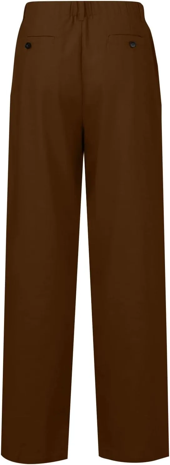 Cargo Pants for Women Casual Solid Pant Straight High Waist Buttons Pleated Trousers Wide Leg Sweatpants with Pocket