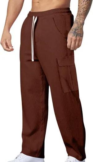 Cargo Work Pants for Men Men's Fall/Winter Loose Vintage Corduroy Wide Leg Casual Cargo Pants Pantalones De Hombre