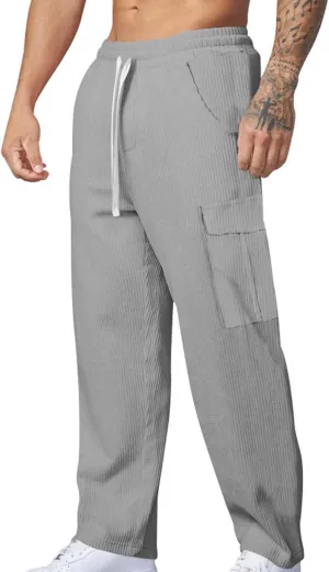 Cargo Work Pants for Men Men's Fall/Winter Loose Vintage Corduroy Wide Leg Casual Cargo Pants Pantalones De Hombre