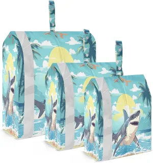 Cartoon Shark Sea Tree Packing Cubes for Suitcases 3 Set Compression Expandable Luggage Packing Organizers for Carry on Suitcase Travel Accessories Luggage Organizer Bags Set