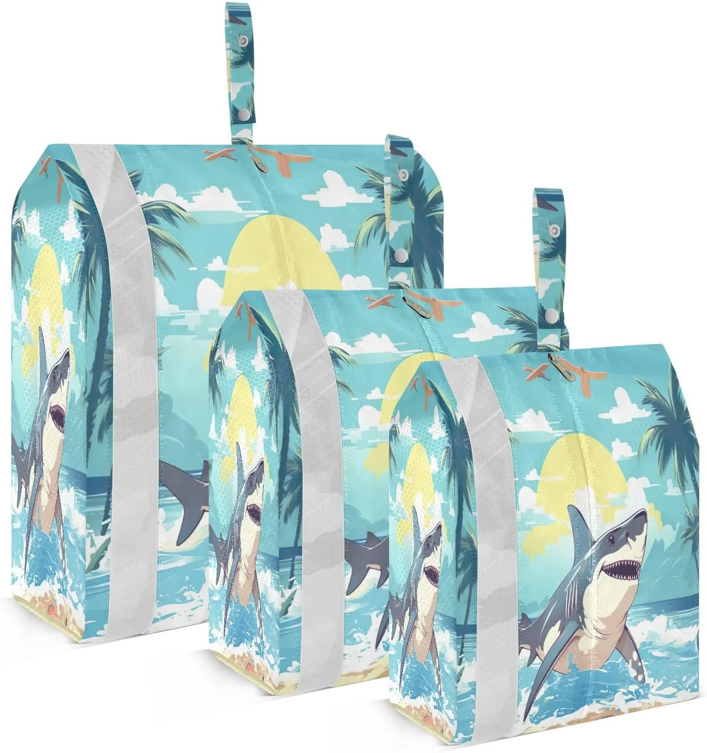 Cartoon Shark Sea Tree Packing Cubes for Suitcases 3 Set Compression Expandable Luggage Packing Organizers for Carry on Suitcase Travel Accessories Luggage Organizer Bags Set