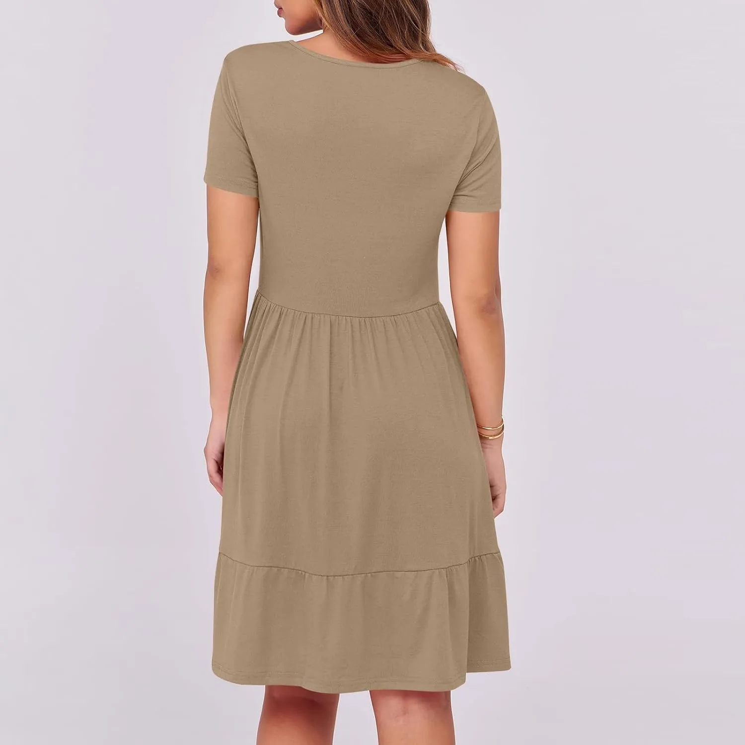 Casual Dresses for Women Flowy Pleated Summer Dress Short Sleeve Elegant Dresses Square Neck Vacation Dress 2025