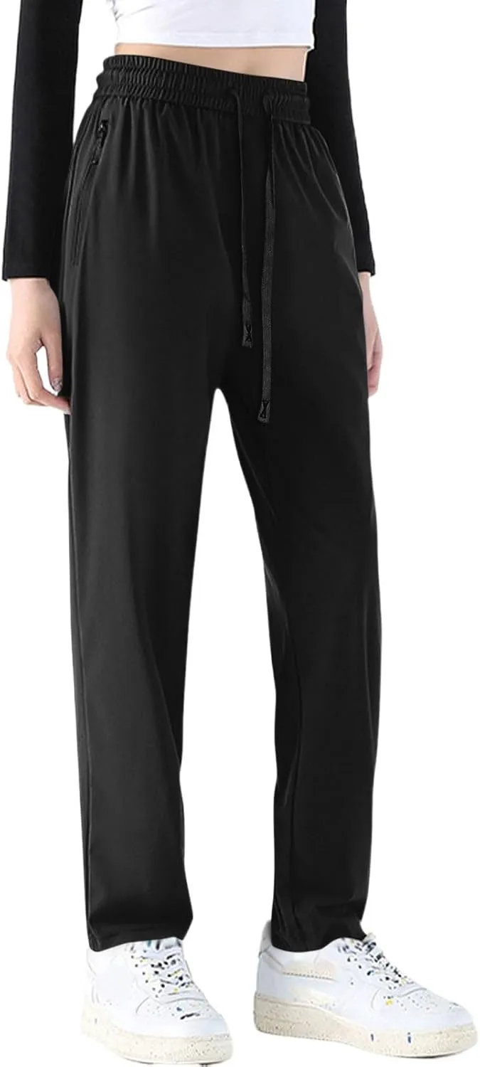 Casual Pants for Women Summer Elastic Waist Dress Pants with Pockets Lounge Baggy Pant Gym Drawstring Trousers