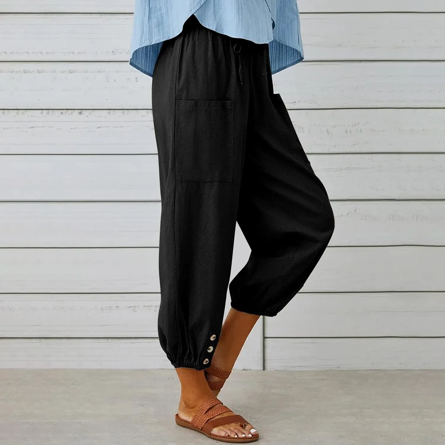 Ceboyel Womens Drawstring Linen Pants High Waist Boho Pant Summer Casual Trousers Dressy Casual Beach Outfits 2023